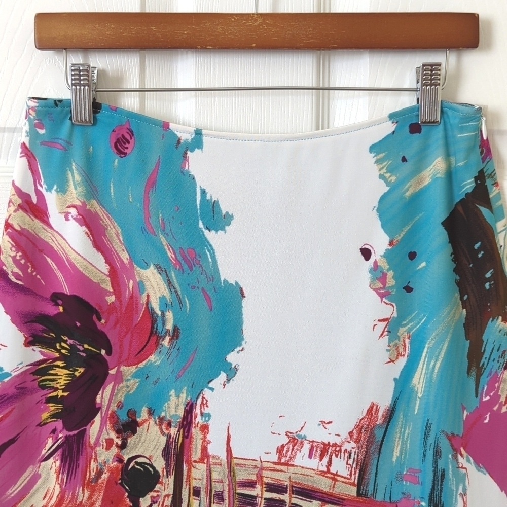 Yigal Azrouel Vibrant Abstract Printed Silk Blend Low Waisted A-Line Mini Skirt - Picture 2 of 11